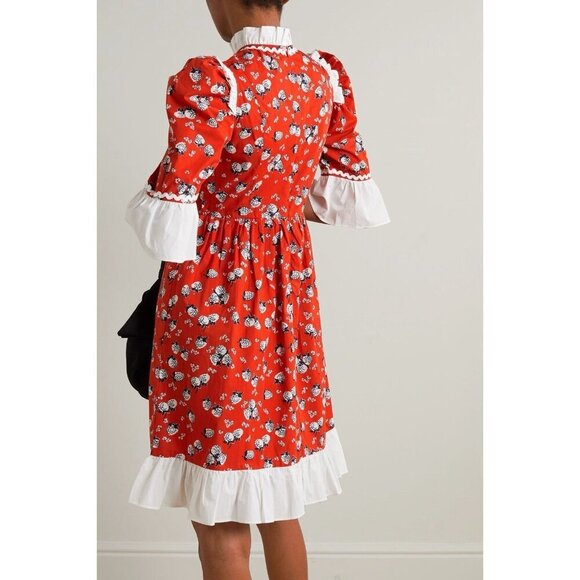 Batsheva Dress Ruffled Sz 8 Floral Poplin Mini Peasant Feminine Farmcore NEW - Picture 2 of 16